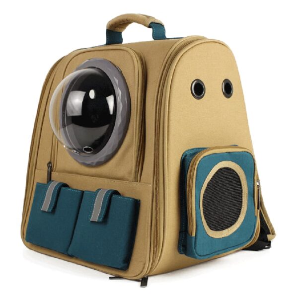 dark goldenrod canvas bubble cat backpack left isometric view
