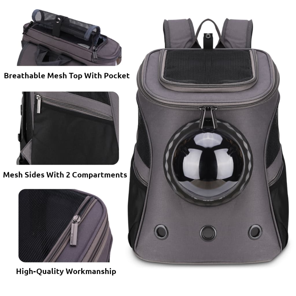 dark gray fat cat backpack front features close-up