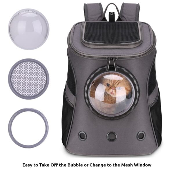 dark gray fat cat backpack with accessories
