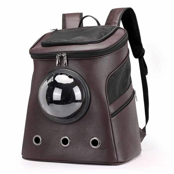 leather brown fat cat backpack