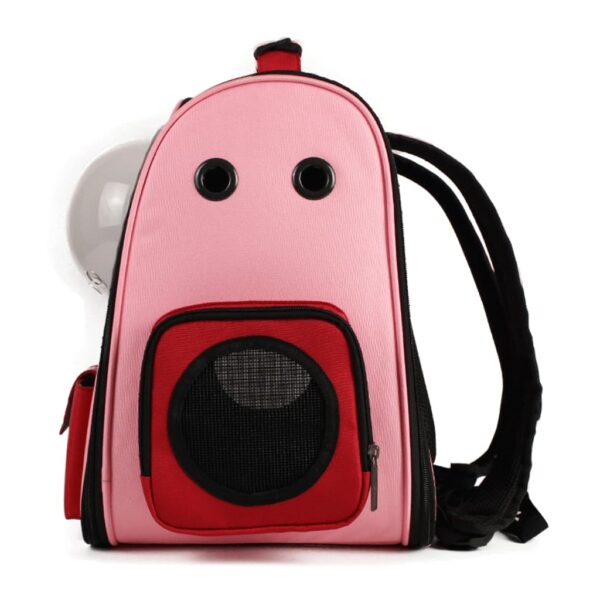 pink canvas bubble cat backpack left size view