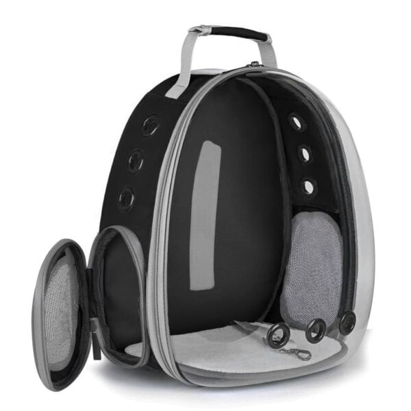 black clear bubble cat backpack side open