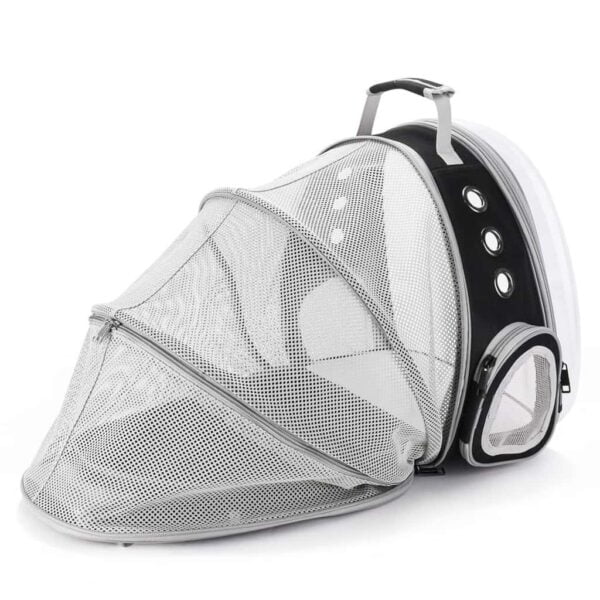 black expandable clear bubble cat backpack back view