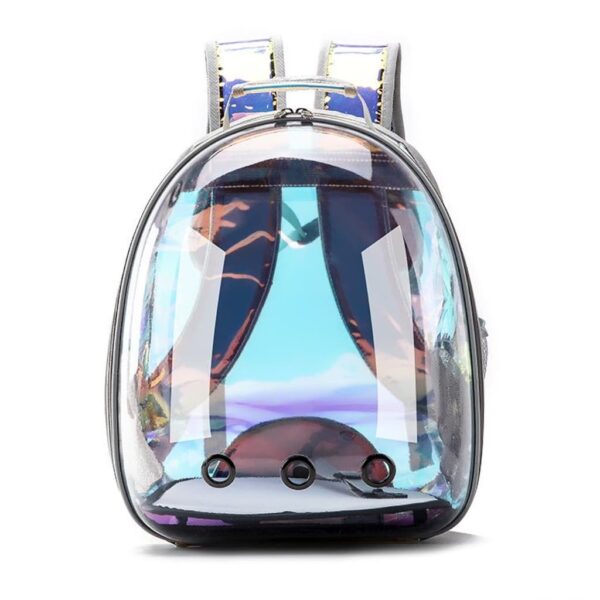 holographic clear bubble cat backpack front view